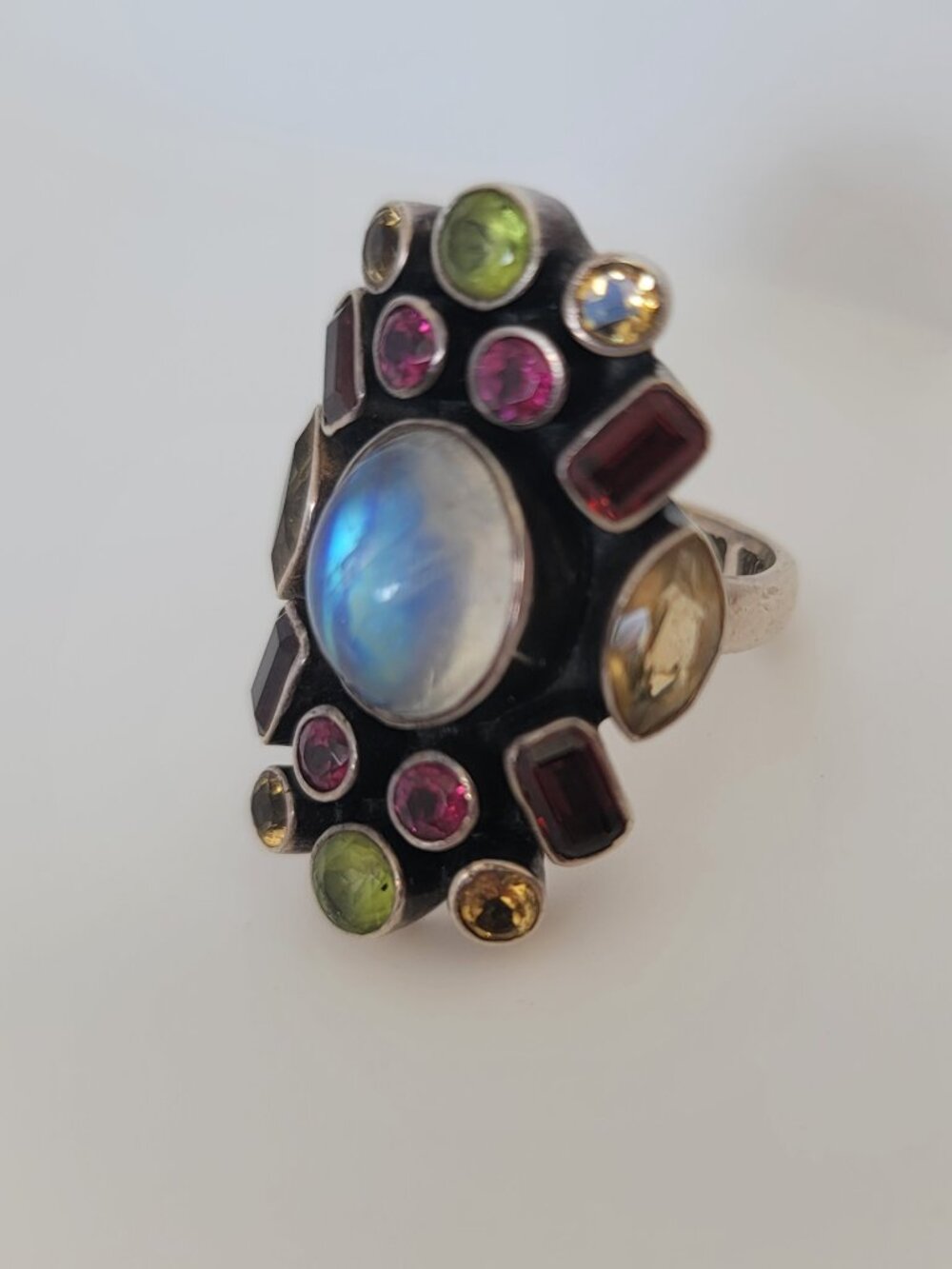 Garnet, Moonstone, Citrine, Peridot & Sterling Ring - Picture 1 of 5